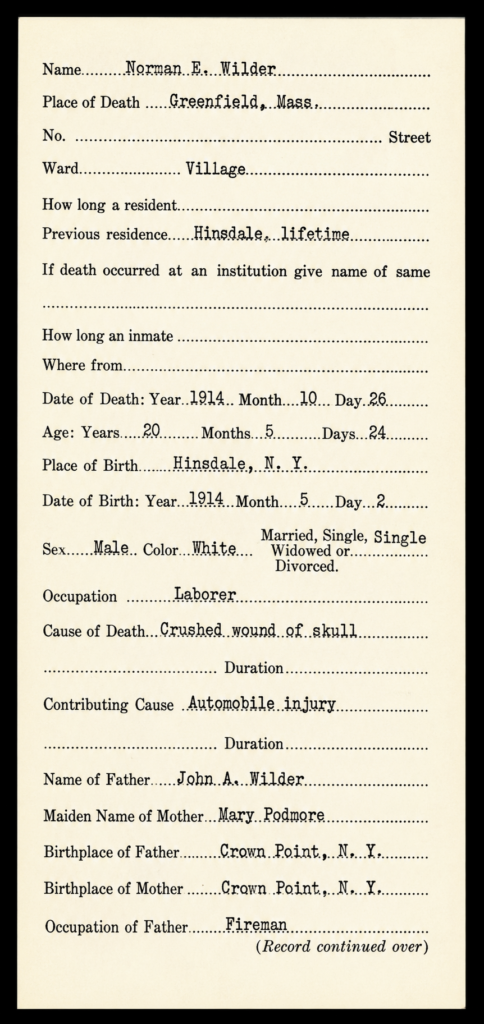 norman wilder death cert